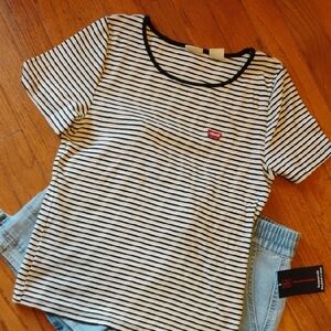 Levi's Black and White Tan Striped Ribbed Tee